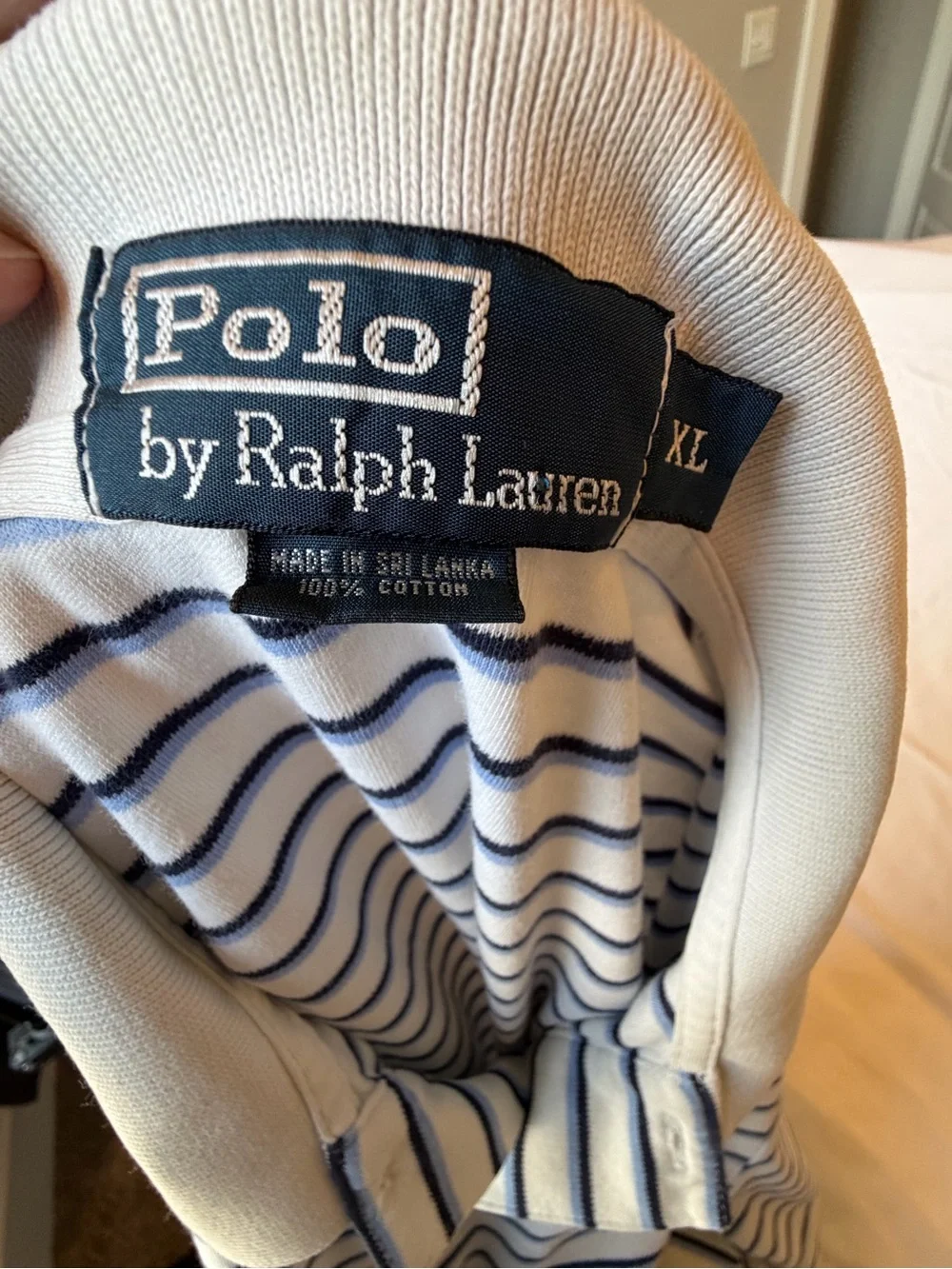 Vintage Polo by Ralph Lauren White Navy Striped Polo Shirt | 100% Cotton